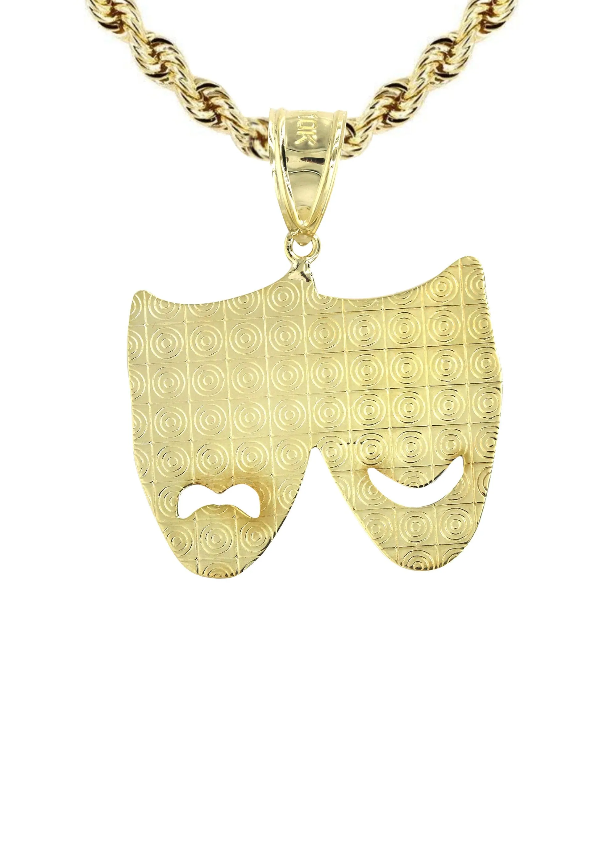 10K Yellow Gold Comedy & tragedy Masks Necklace | Appx. 15.1 Grams