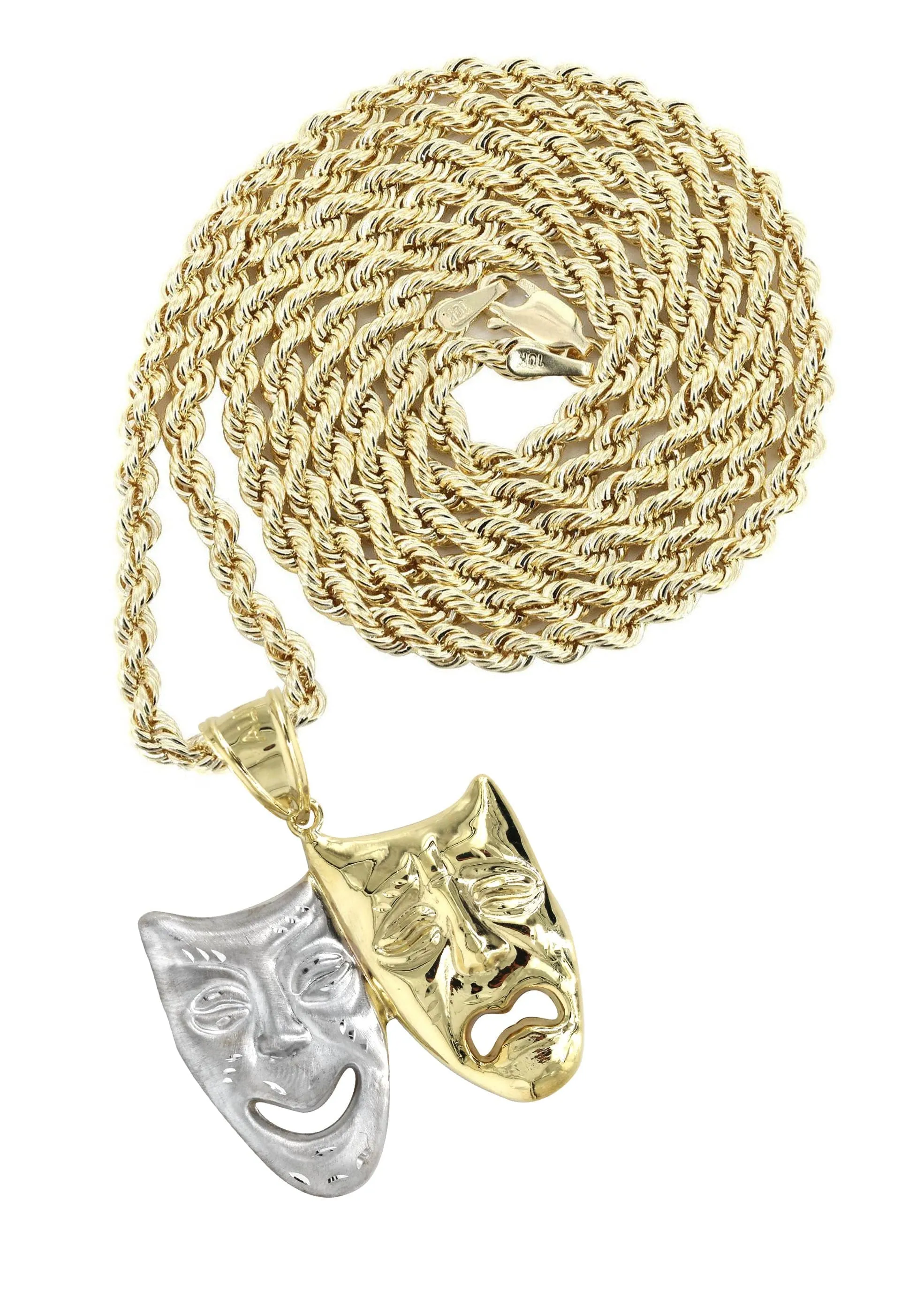 10K Yellow Gold Comedy & tragedy Masks Necklace | Appx. 15.1 Grams