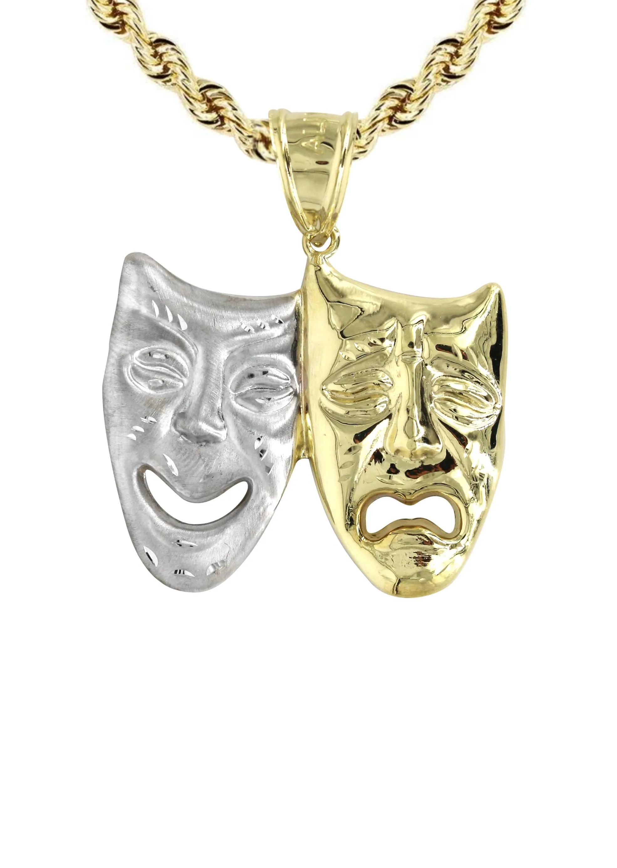 10K Yellow Gold Comedy & tragedy Masks Necklace | Appx. 15.1 Grams