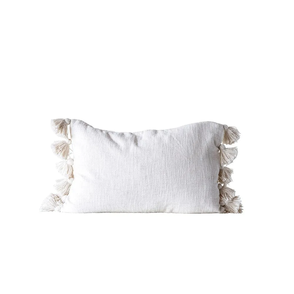 24X16 PILLOW W/ TASSELS, CREAM