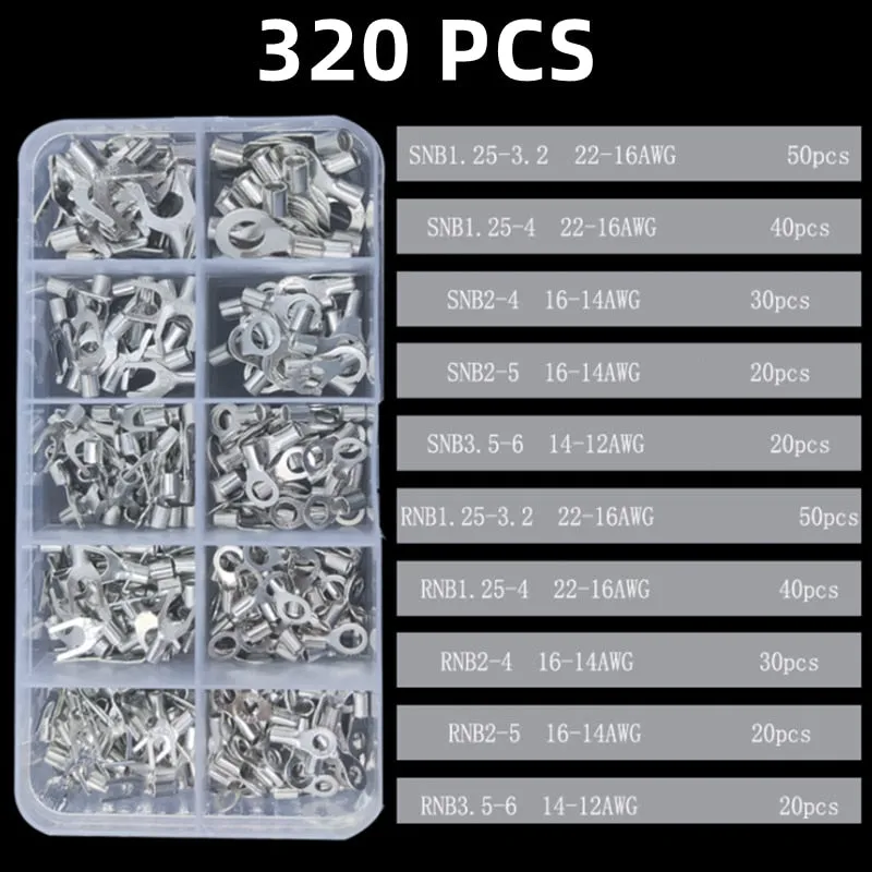 320pcs 0.5-4mm Square Boxed,Crimp Terminal Pliers,Cold-Pressed Terminal