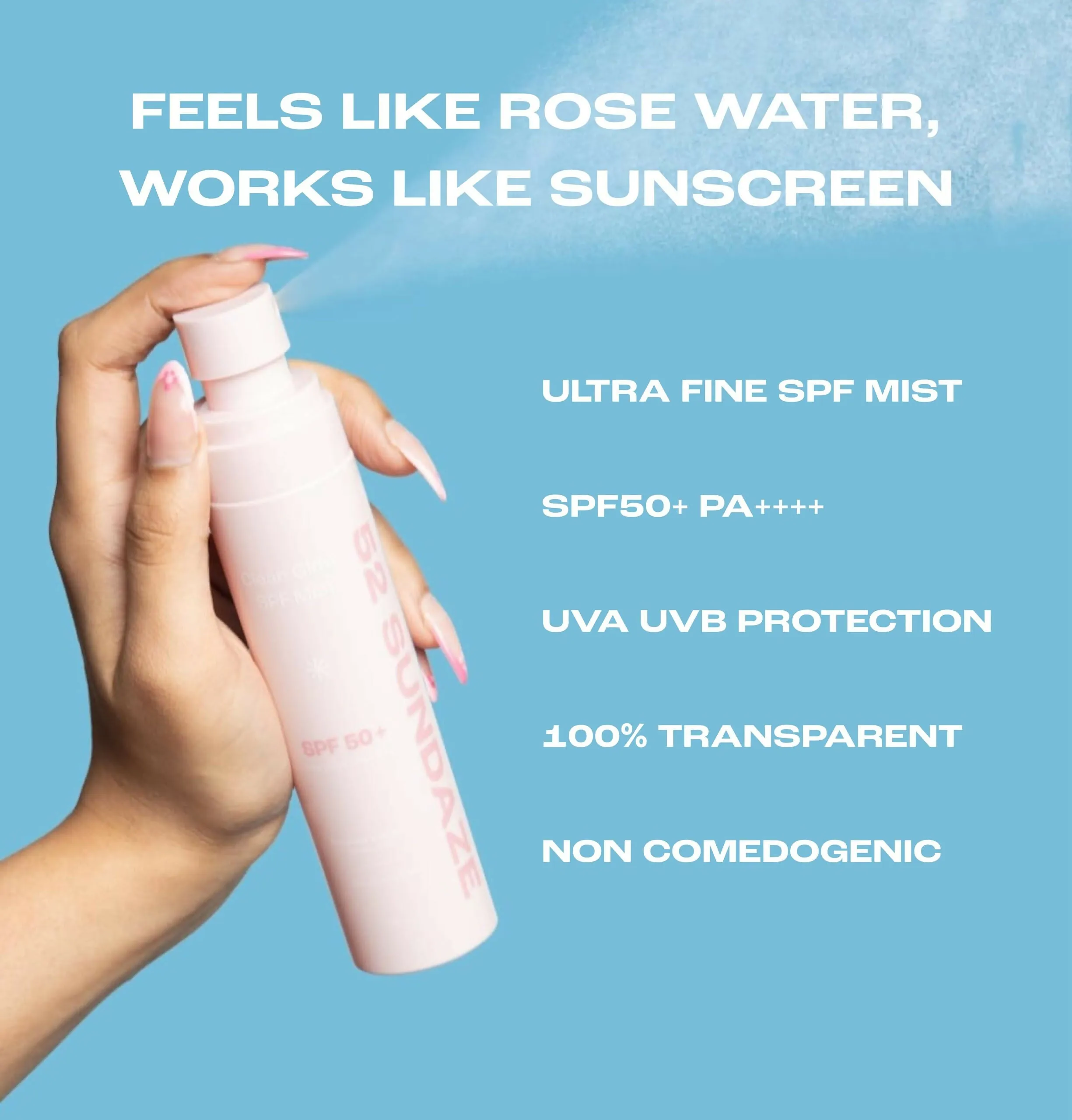 52 Sundaze Rosewater Sunscreen Mist SPF 50  PA     Sunscreen Spray, Clear Glow SPF Mist