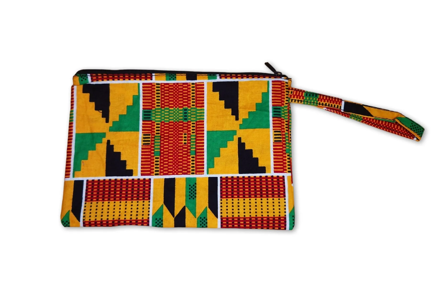 African print Makeup pouch / Pencil case / Cosmetic Bag / Coin Purse - Orange / green Kente