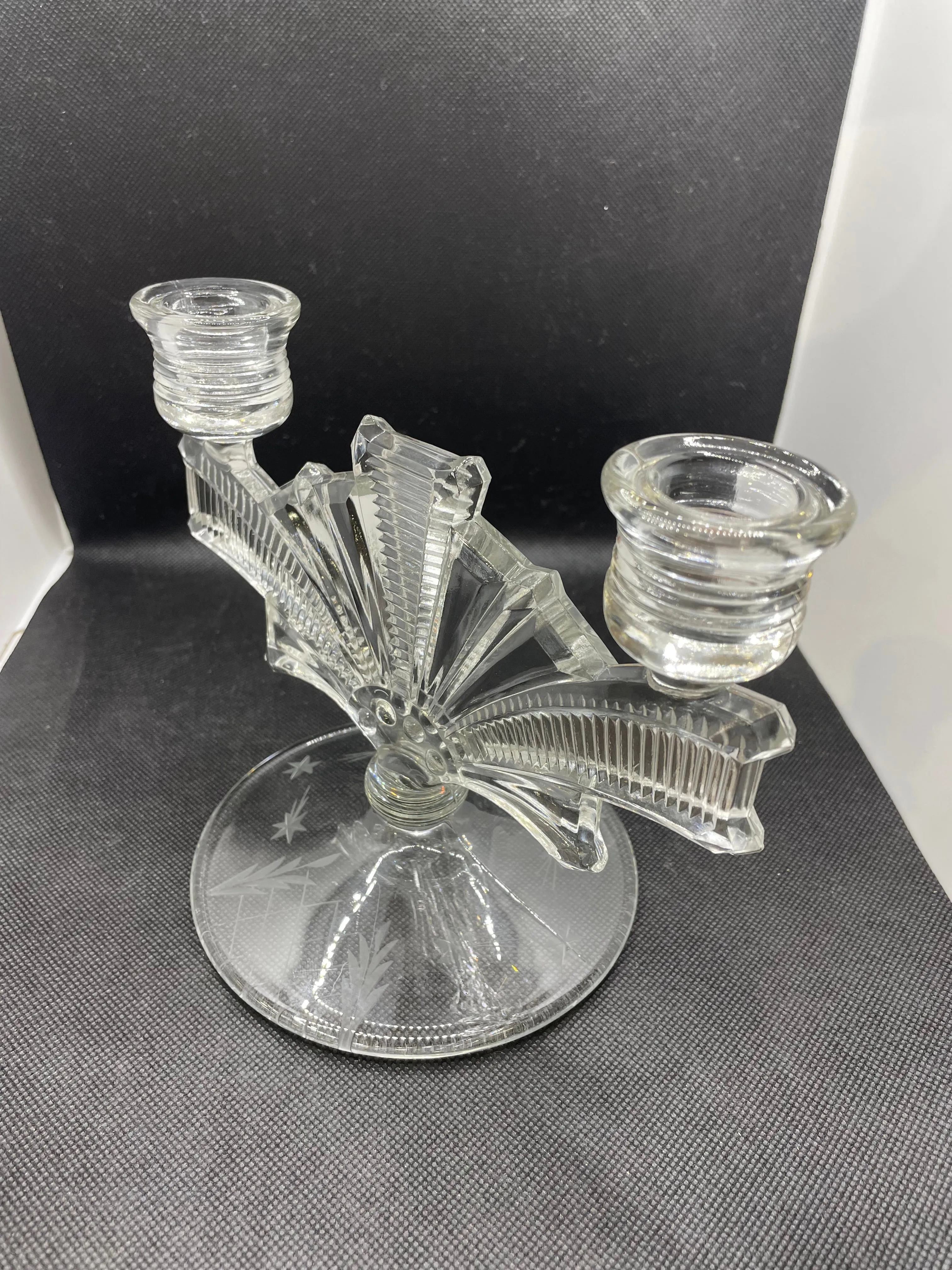 Art Deco Pressed Glass Candlestick