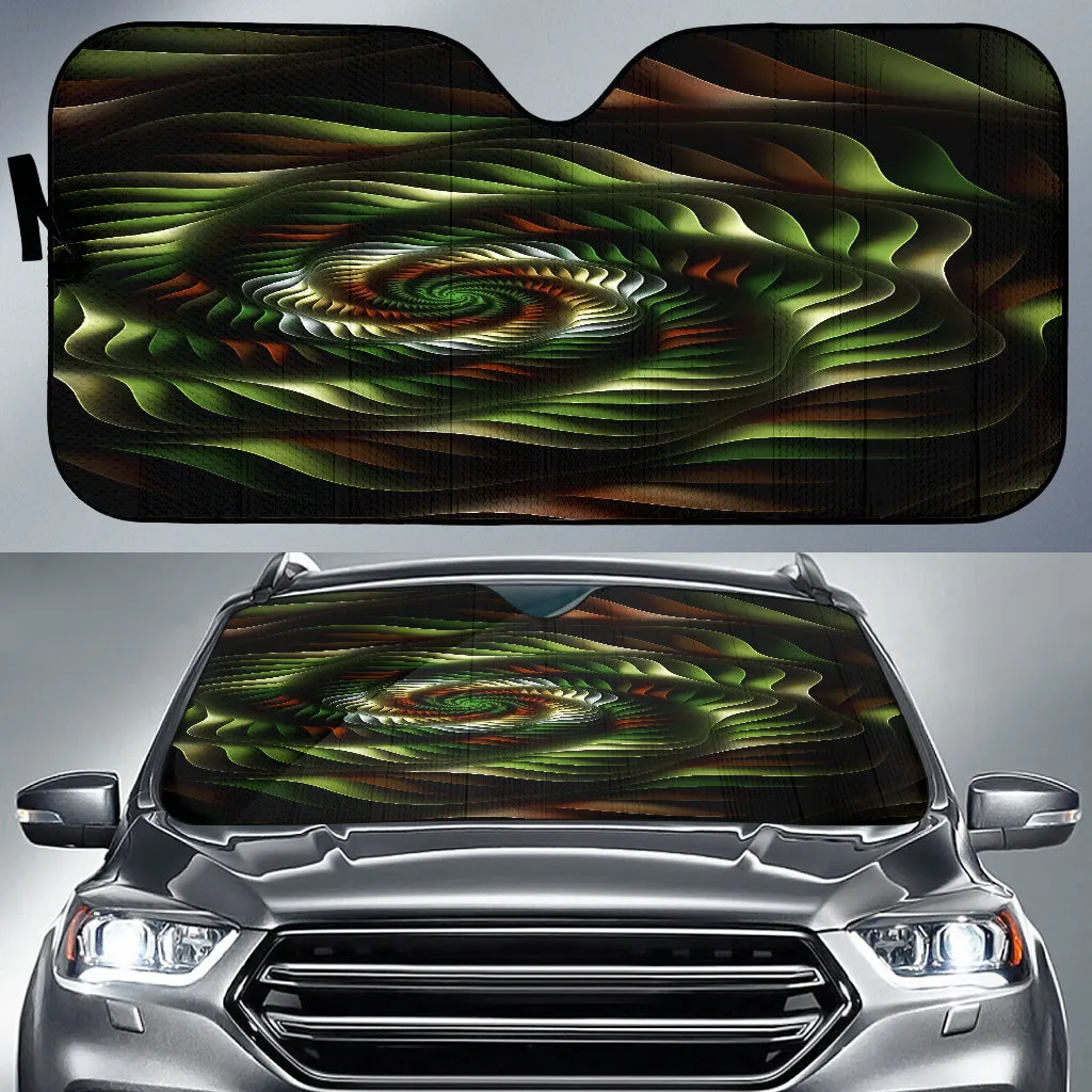 Auto Sun Shade Green and Brown Spirals