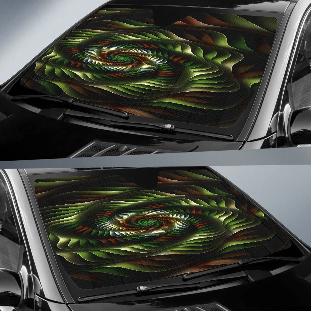 Auto Sun Shade Green and Brown Spirals