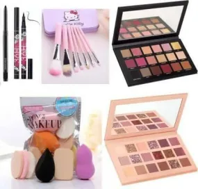 Bingeable HDA Nude Eye Shadow Palette and Rose Gold Eyeshadow Palette& 7 Pcs Brush Set& Black Kajal& 36H Eyeliner& Family Puff Set (6 Items in the set)