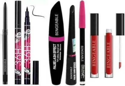 Bingeable Kajal & 36H Eyeliner & 3in1& Sh Red Long Lasting Matte Lipstick 1 Pcs (4 Items in the set)