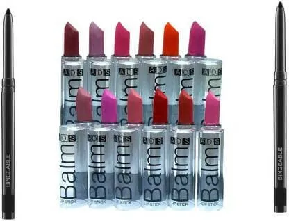 Bingeable Kajal Pack of 2 with ADS Balm Super Matte pack of 12 Lipsticks