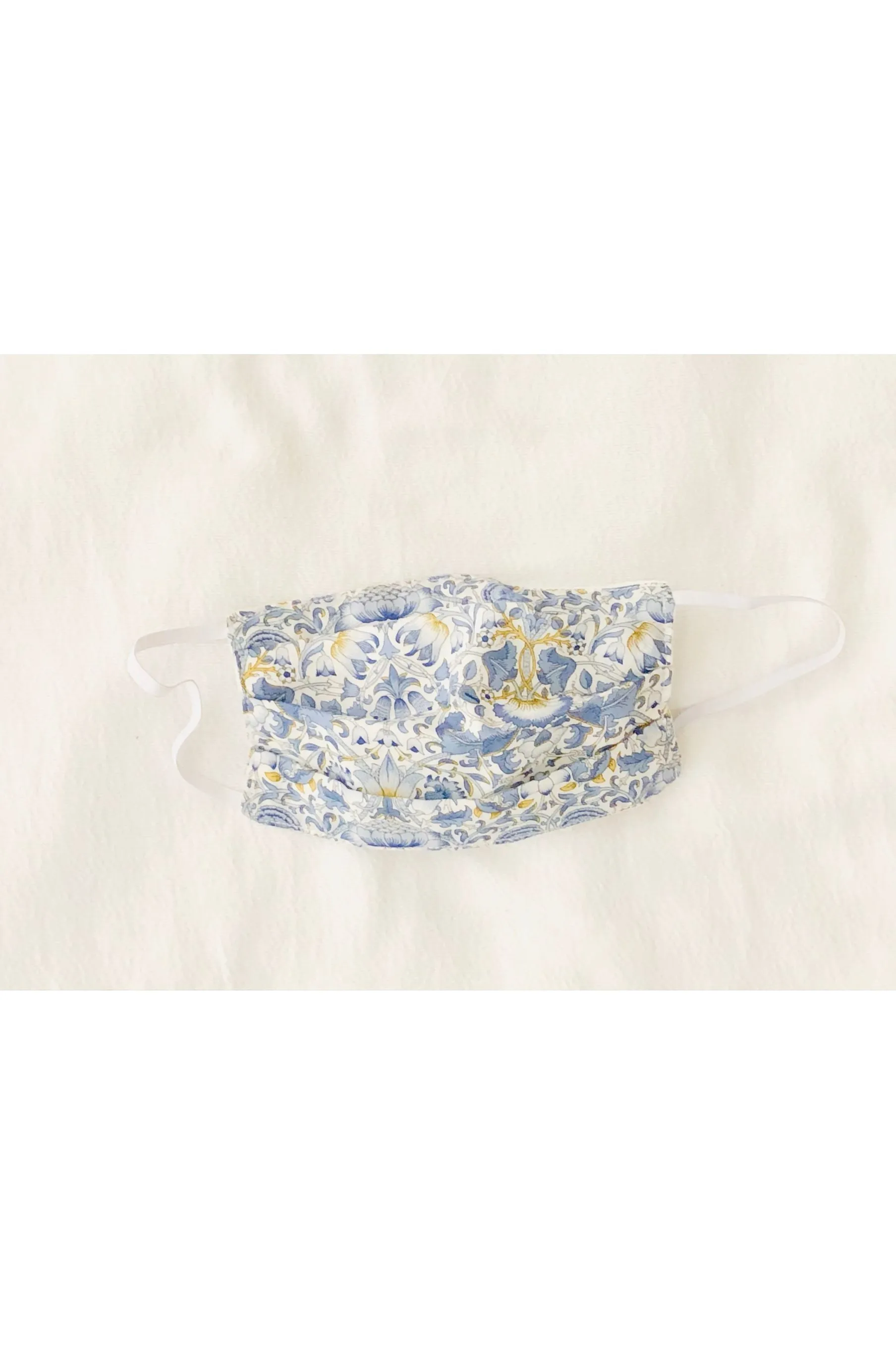 Blues and Mustard Floral Print Cotton Lawn Mask