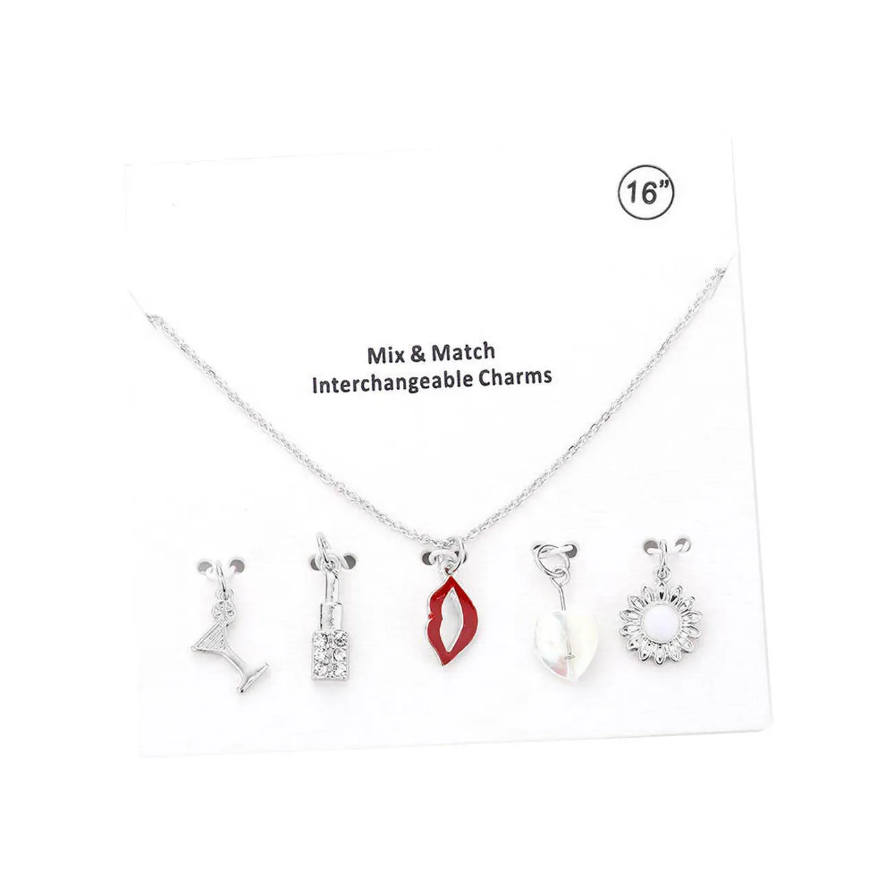 Cocktail Lipstick Heart Pearl Interchangeable Necklace