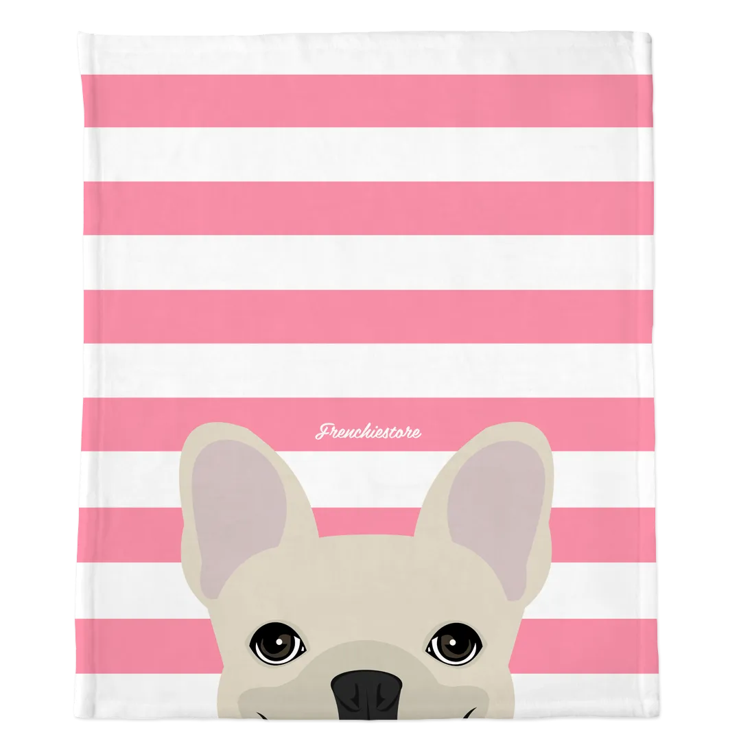 Cream French Bulldog on Pink Stripes | Frenchie Blanket