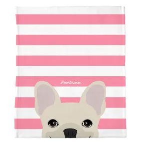 Cream French Bulldog on Pink Stripes | Frenchie Blanket