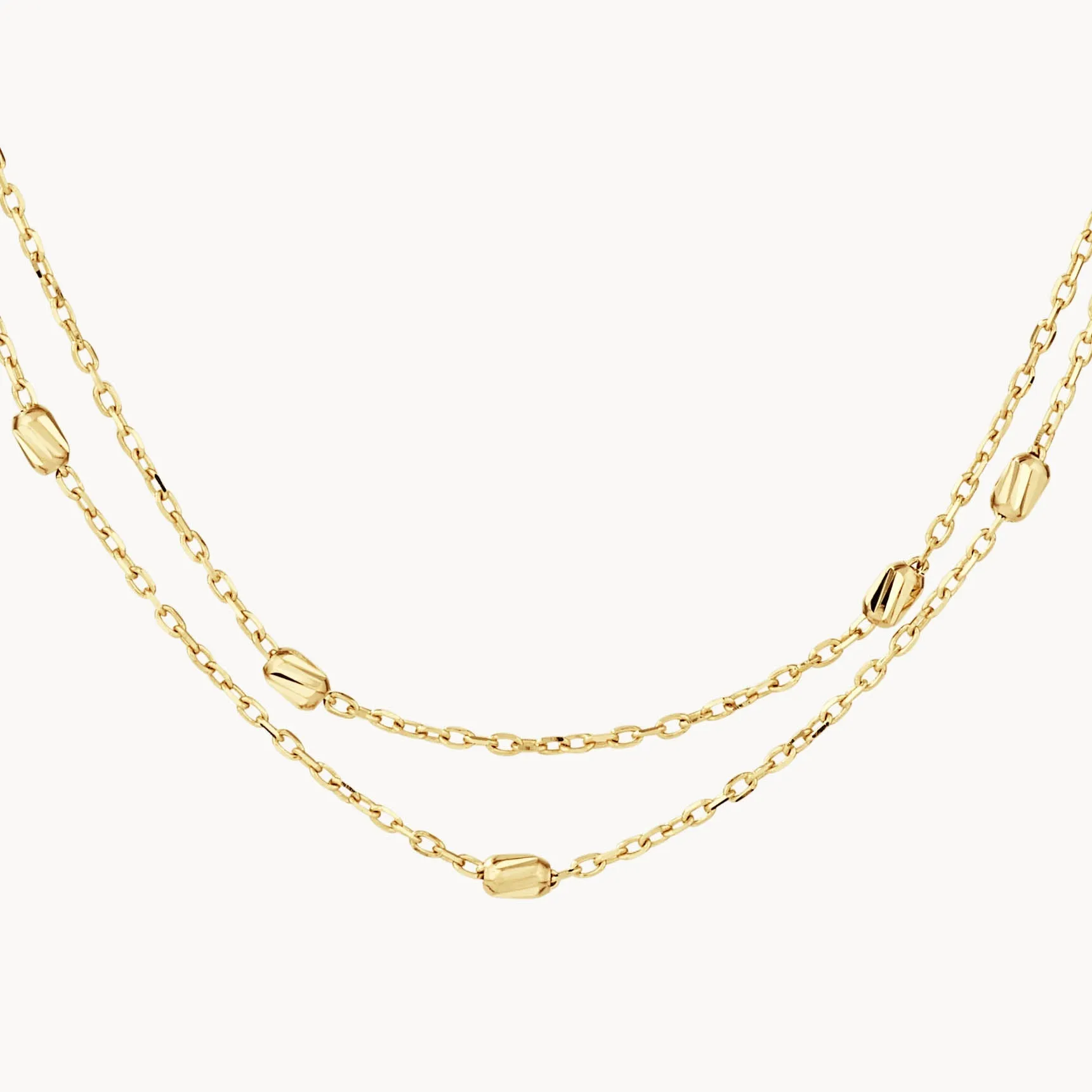 Double Chain Bead Station Necklace in 10k Gold