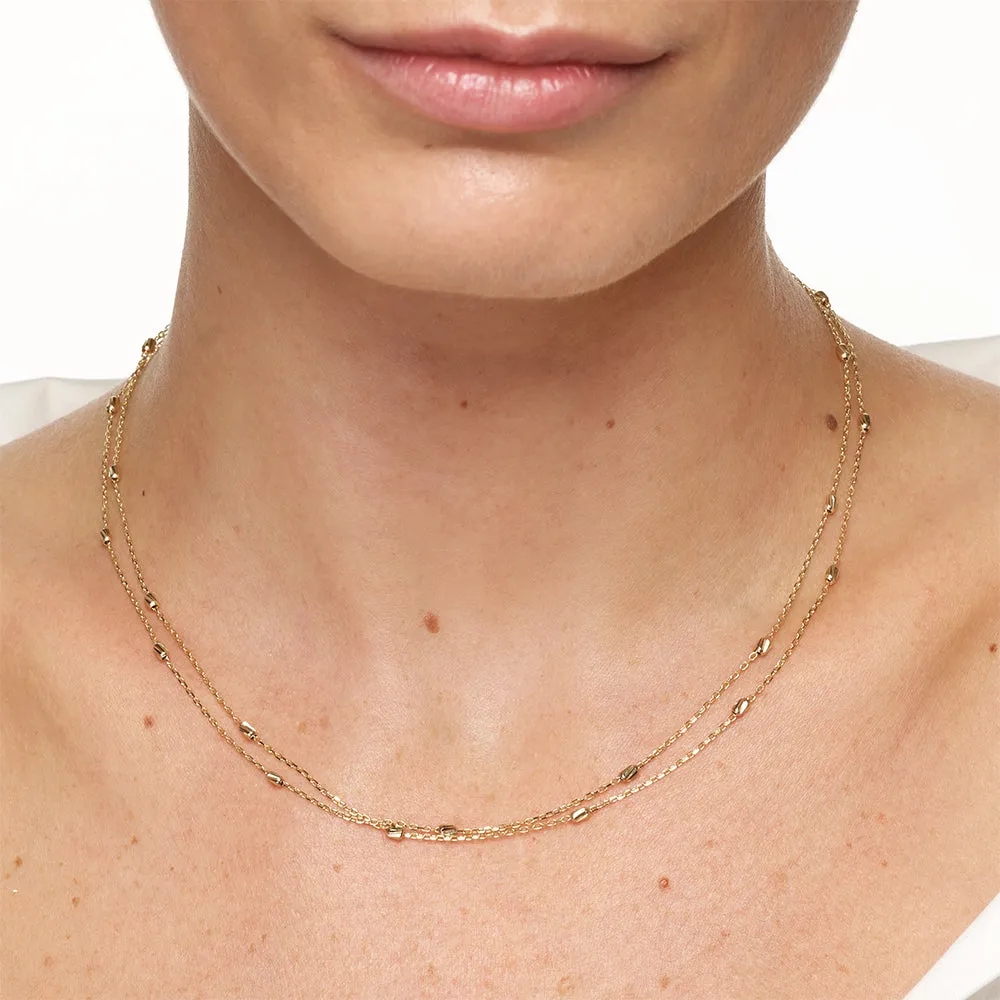 Double Chain Bead Station Necklace in 10k Gold