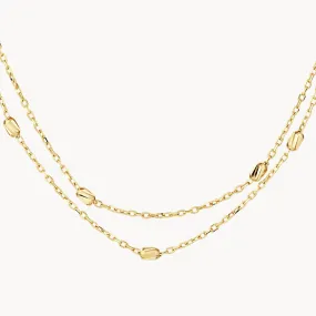 Double Chain Bead Station Necklace in 10k Gold