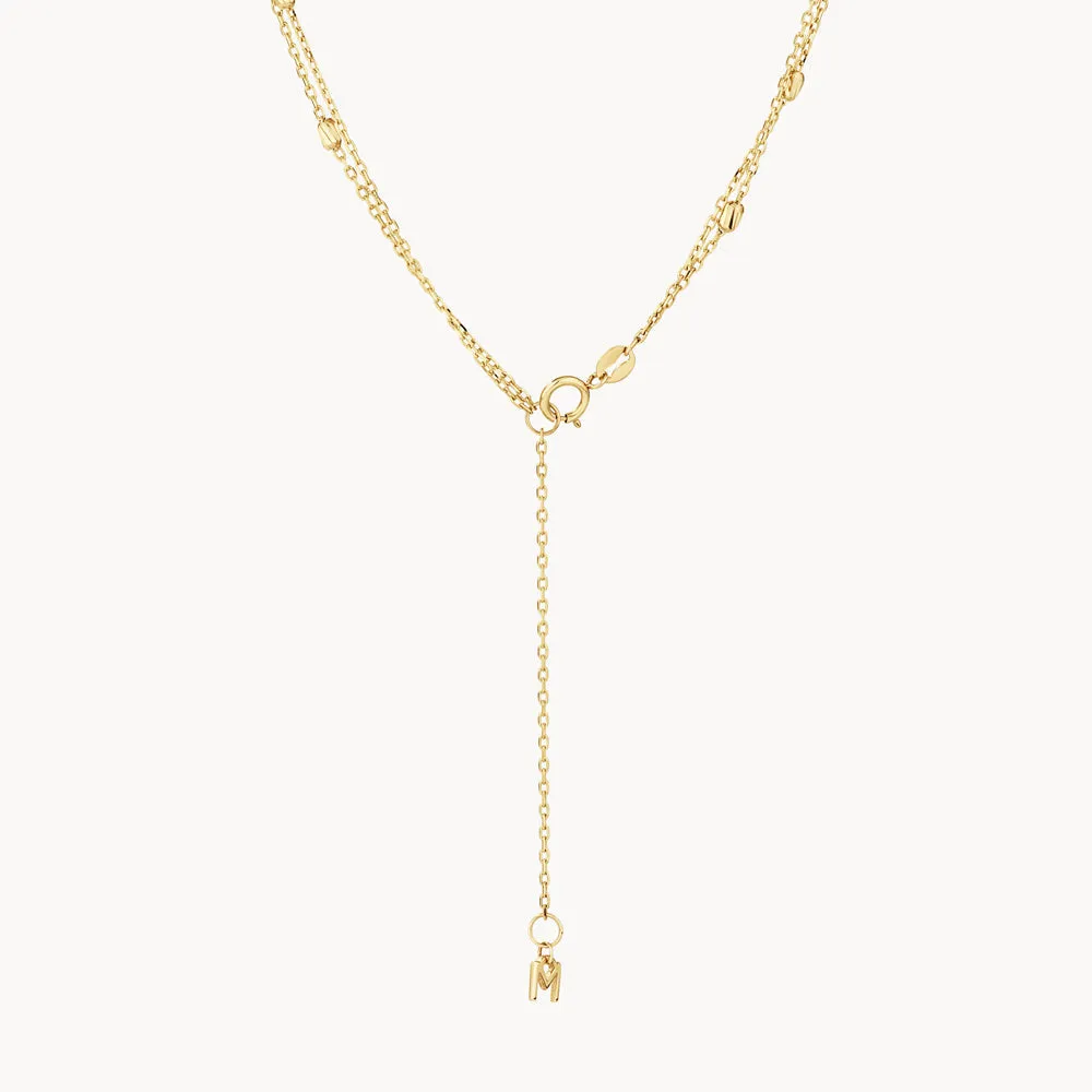 Double Chain Bead Station Necklace in 10k Gold