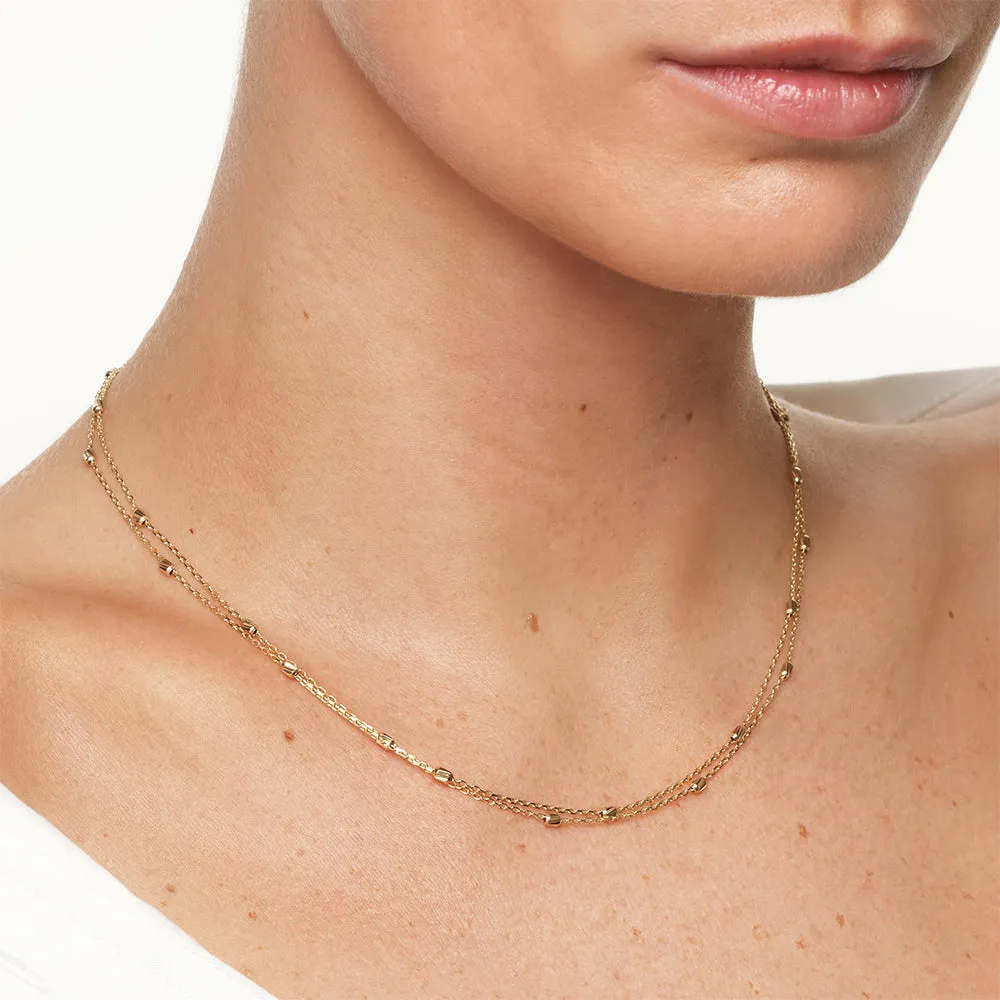 Double Chain Bead Station Necklace in 10k Gold