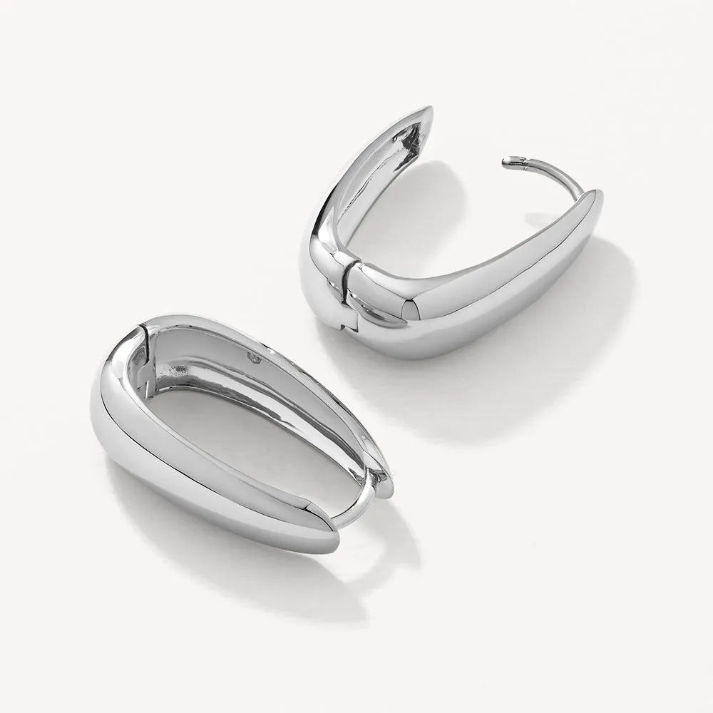 Elongated Dome Hoops in Silver