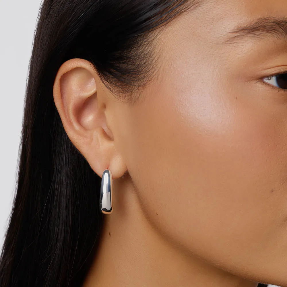 Elongated Dome Hoops in Silver