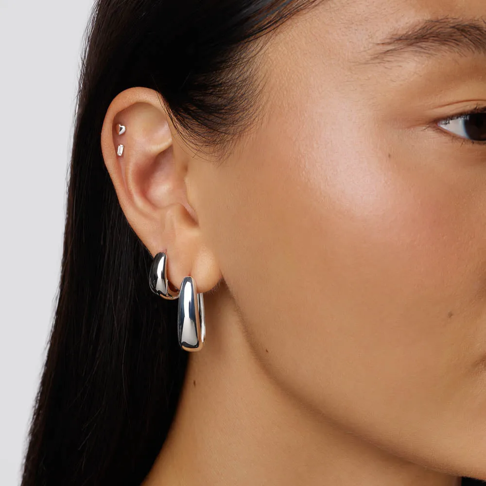 Elongated Dome Hoops in Silver