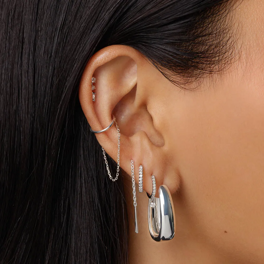 Elongated Dome Hoops in Silver