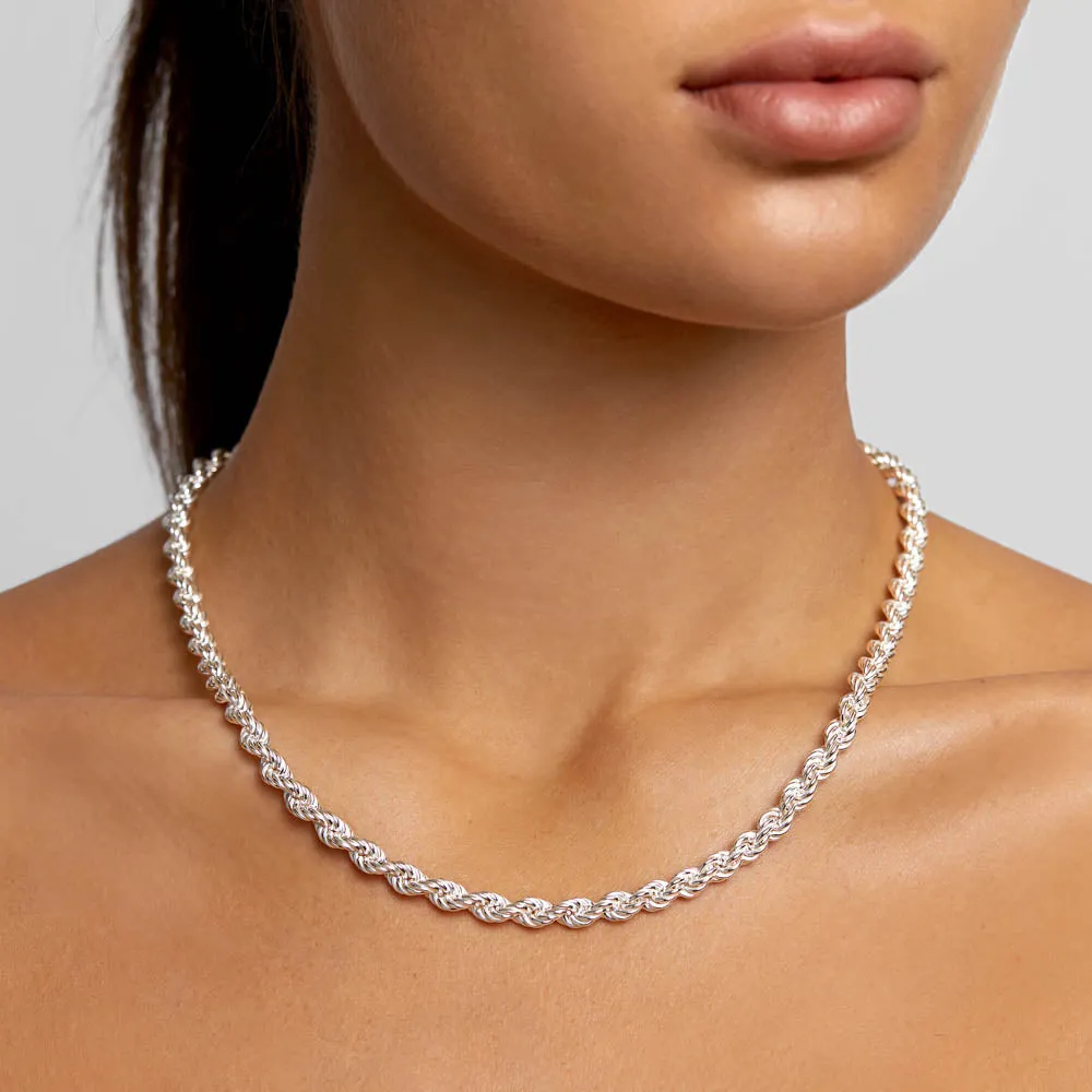 Heavy Rope Chain Necklace in Silver