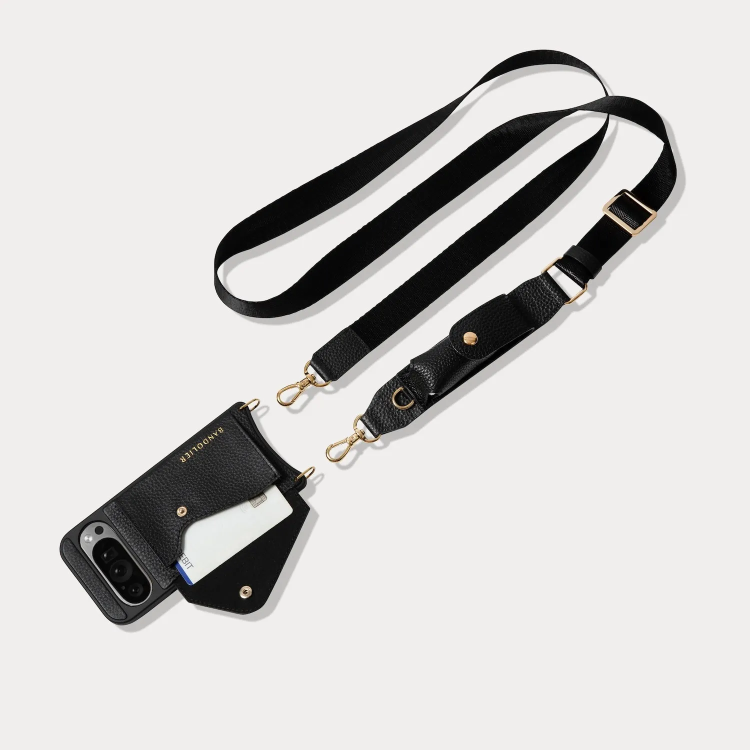 Lana Lipstick Google Pixel Side Slot Leather Crossbody Bandolier - Black/Gold