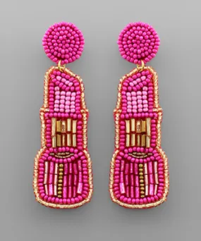 Lipstick Beaded Earrings in fuschia