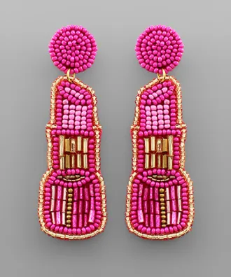 Lipstick Beaded Earrings in fuschia