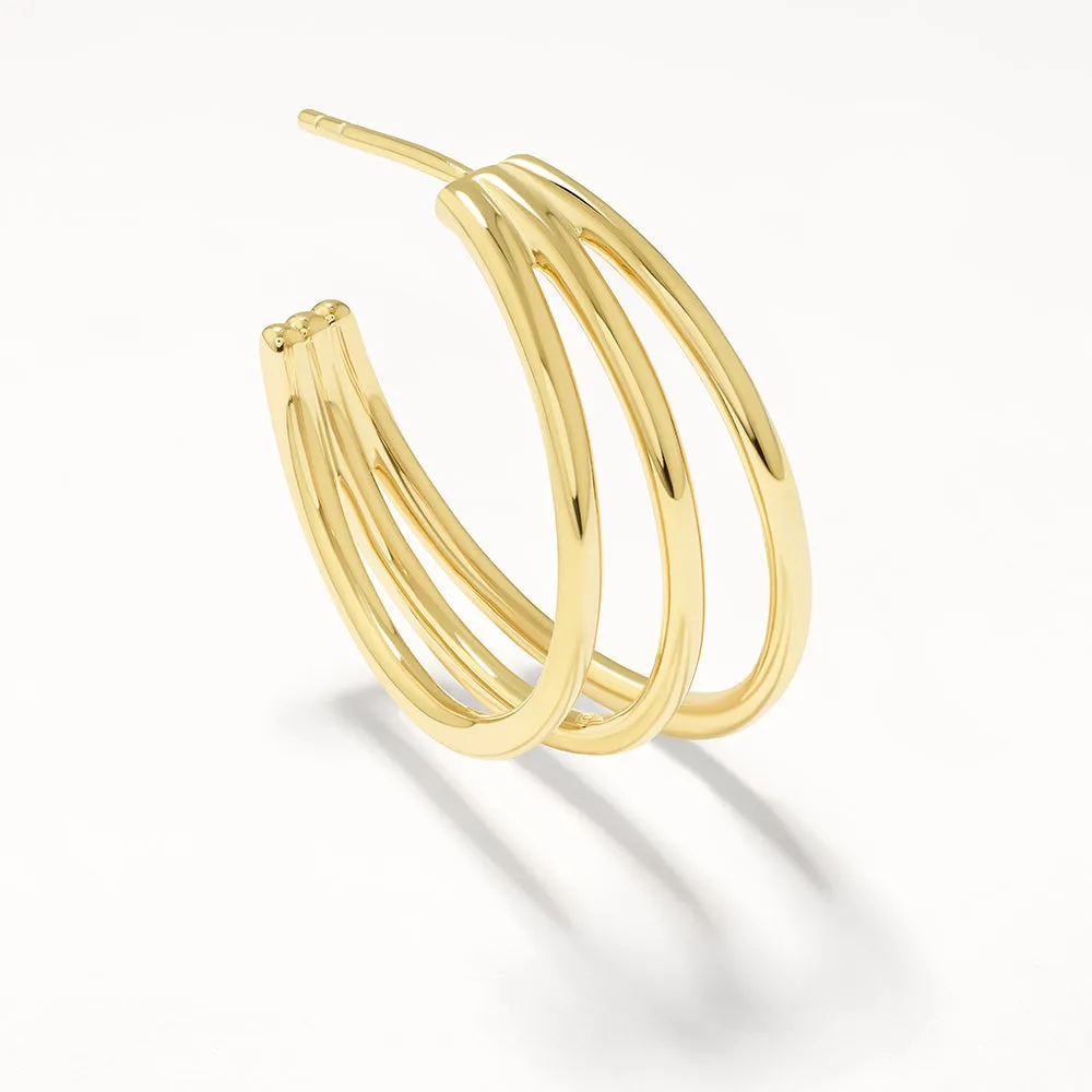 Maxi Triple Hoop Stud Earrings in Gold