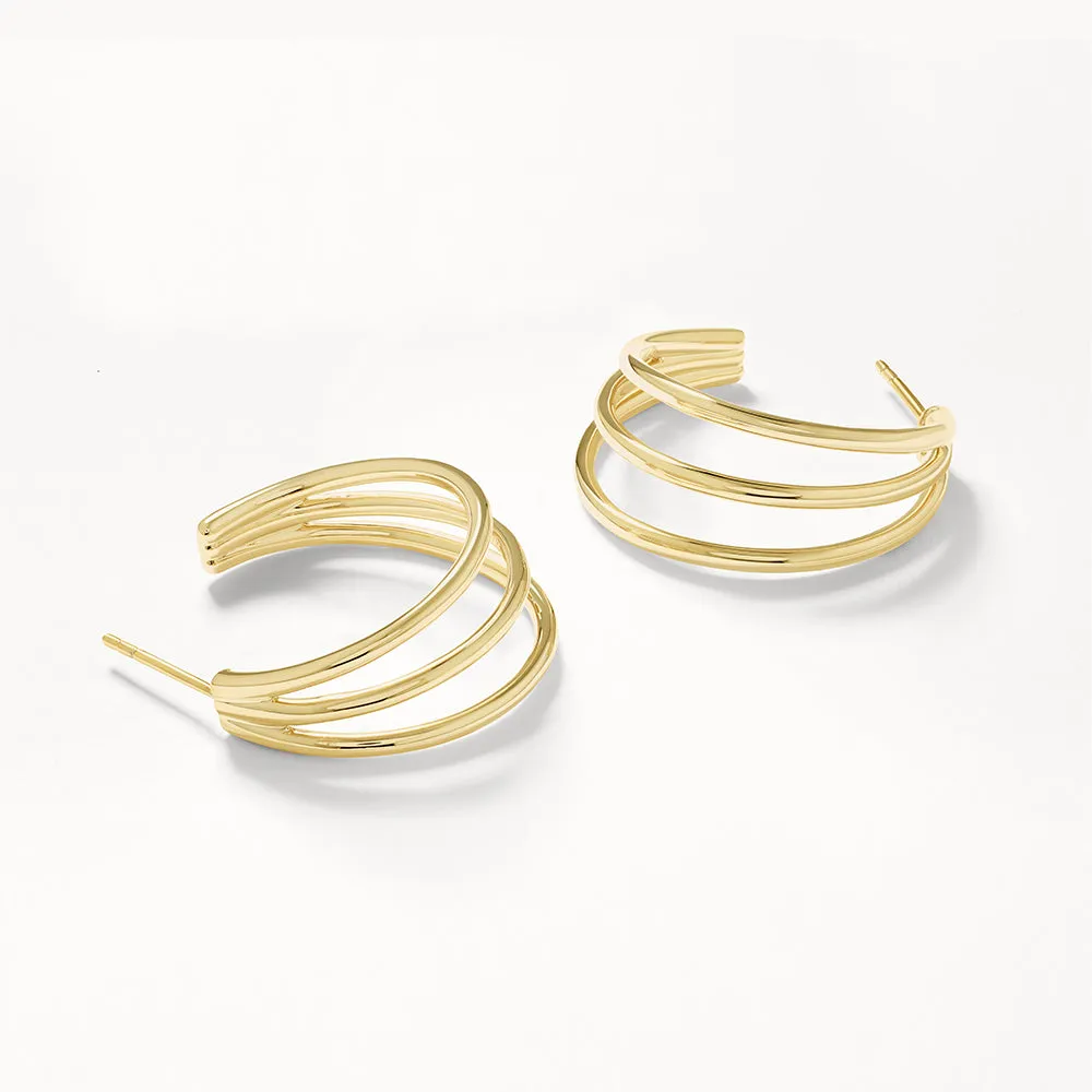 Maxi Triple Hoop Stud Earrings in Gold