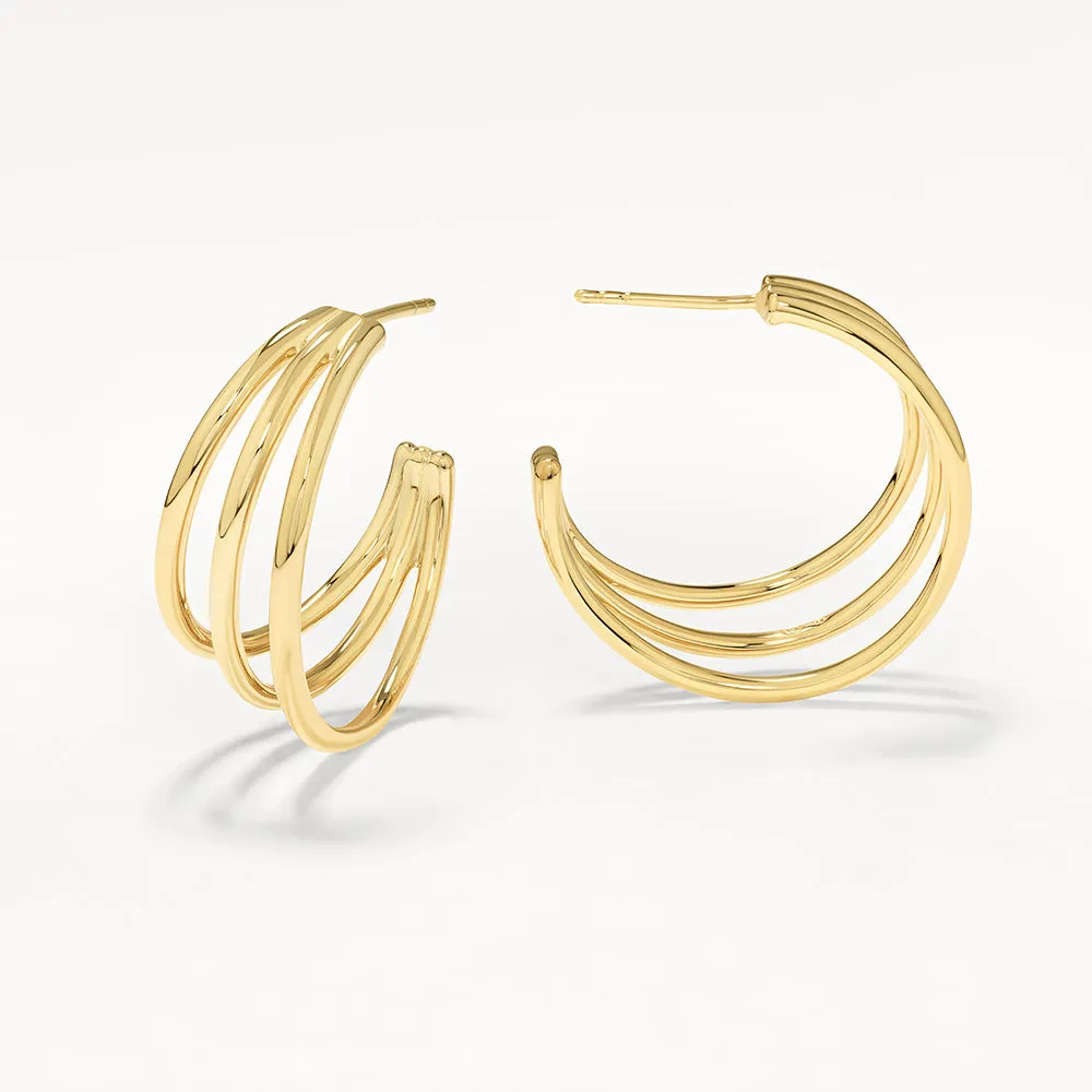 Maxi Triple Hoop Stud Earrings in Gold