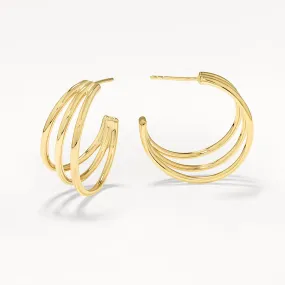 Maxi Triple Hoop Stud Earrings in Gold