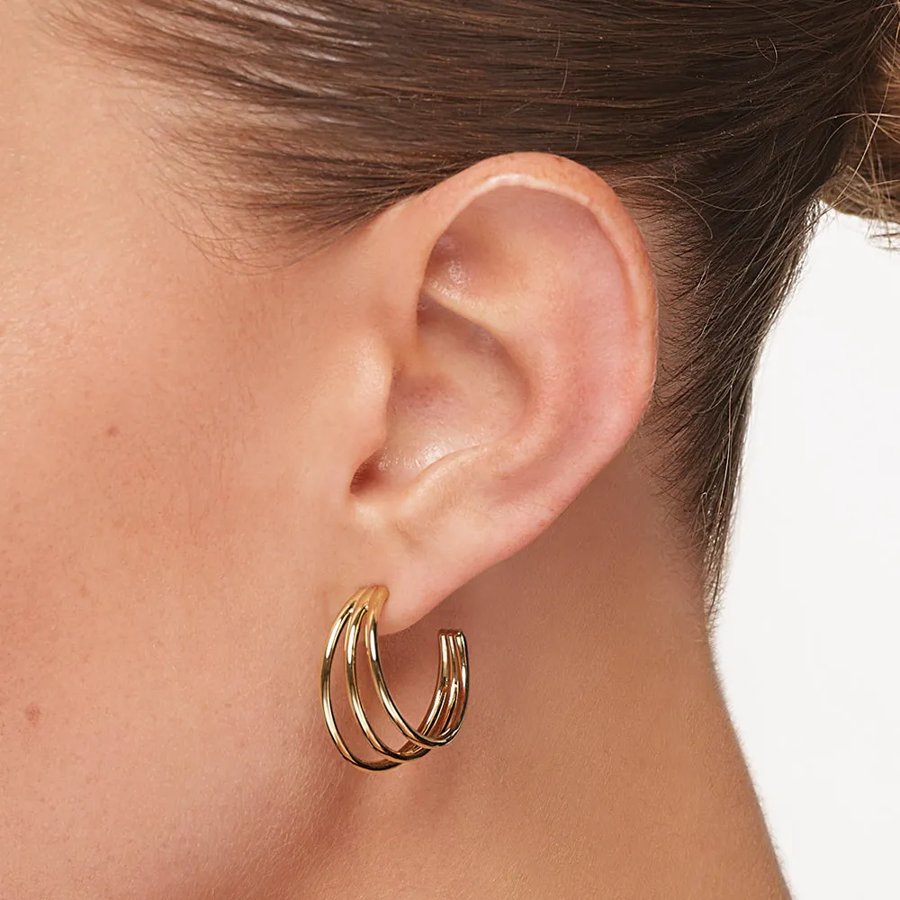 Maxi Triple Hoop Stud Earrings in Gold