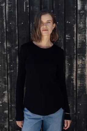 Merino Rib Crew Neck Top - Black