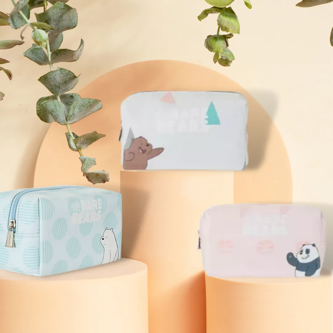 MINISO x We Bare Bears - Cute Rectangle Waterproof Makeup Bag, Mix Pattern