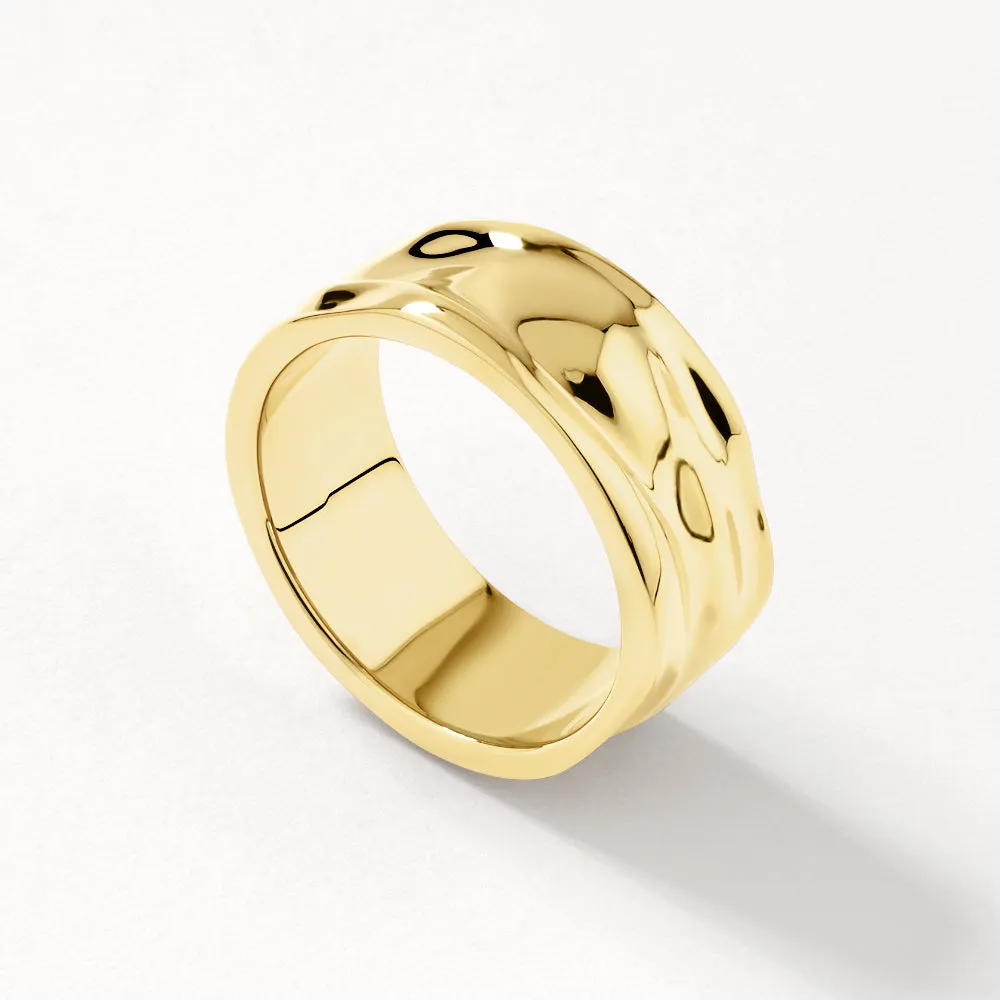 Organic Hammered Band Ring in Gold