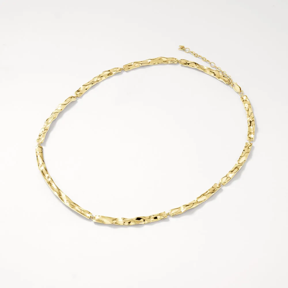 Organic Hammered Plate Necklace in Gold