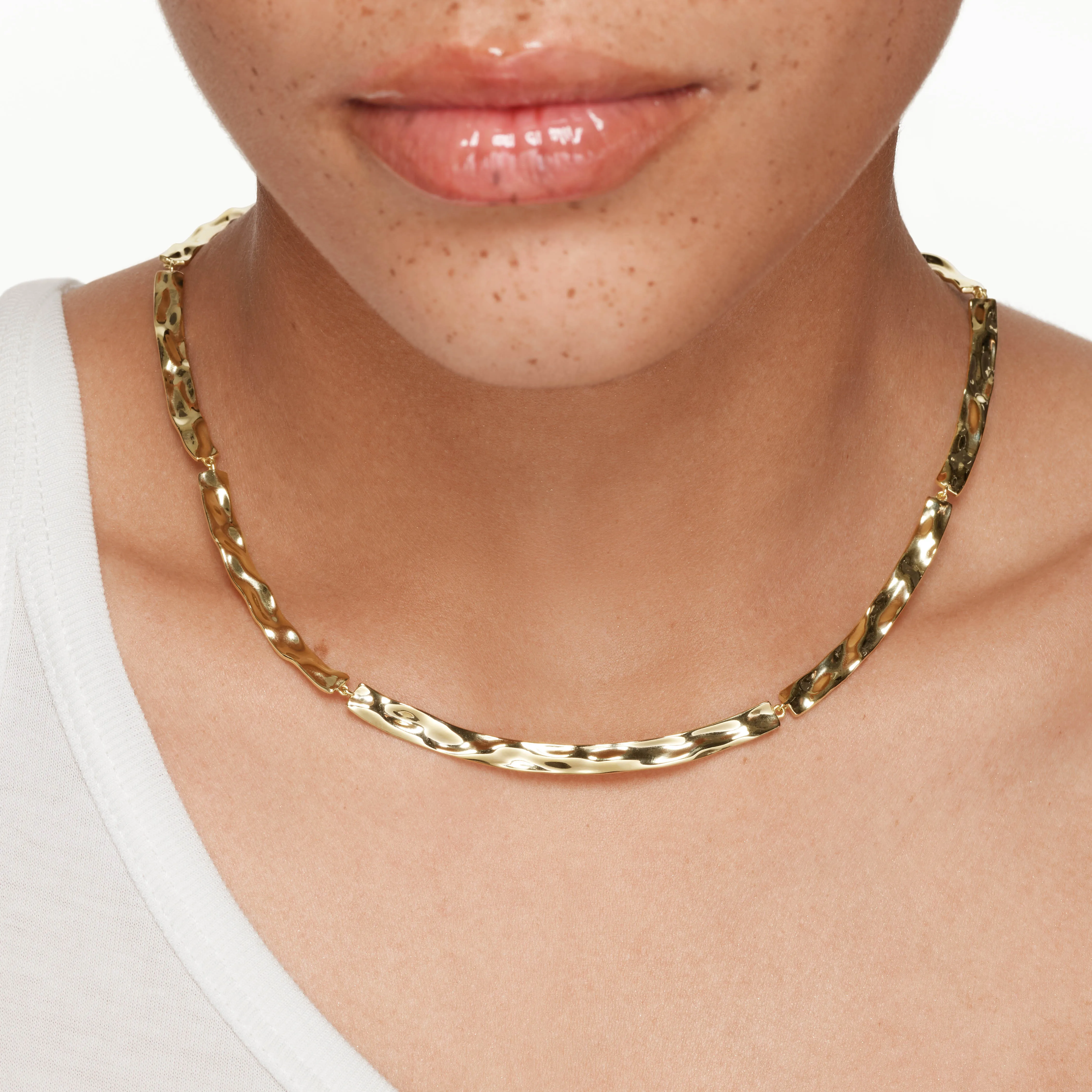 Organic Hammered Plate Necklace in Gold