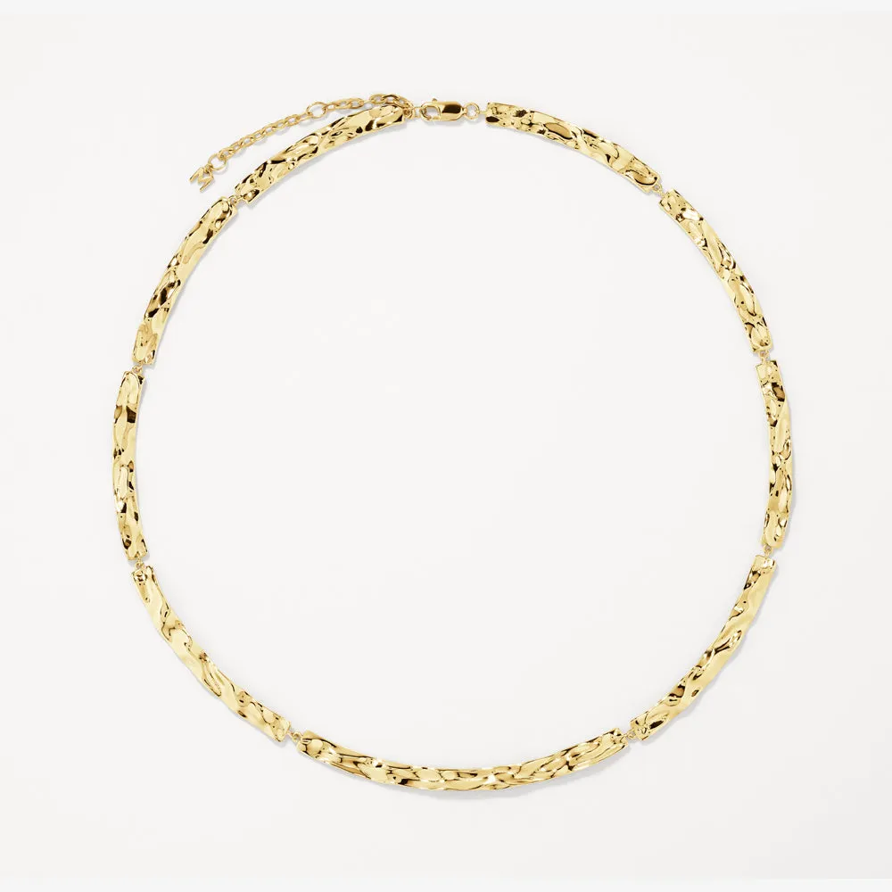 Organic Hammered Plate Necklace in Gold