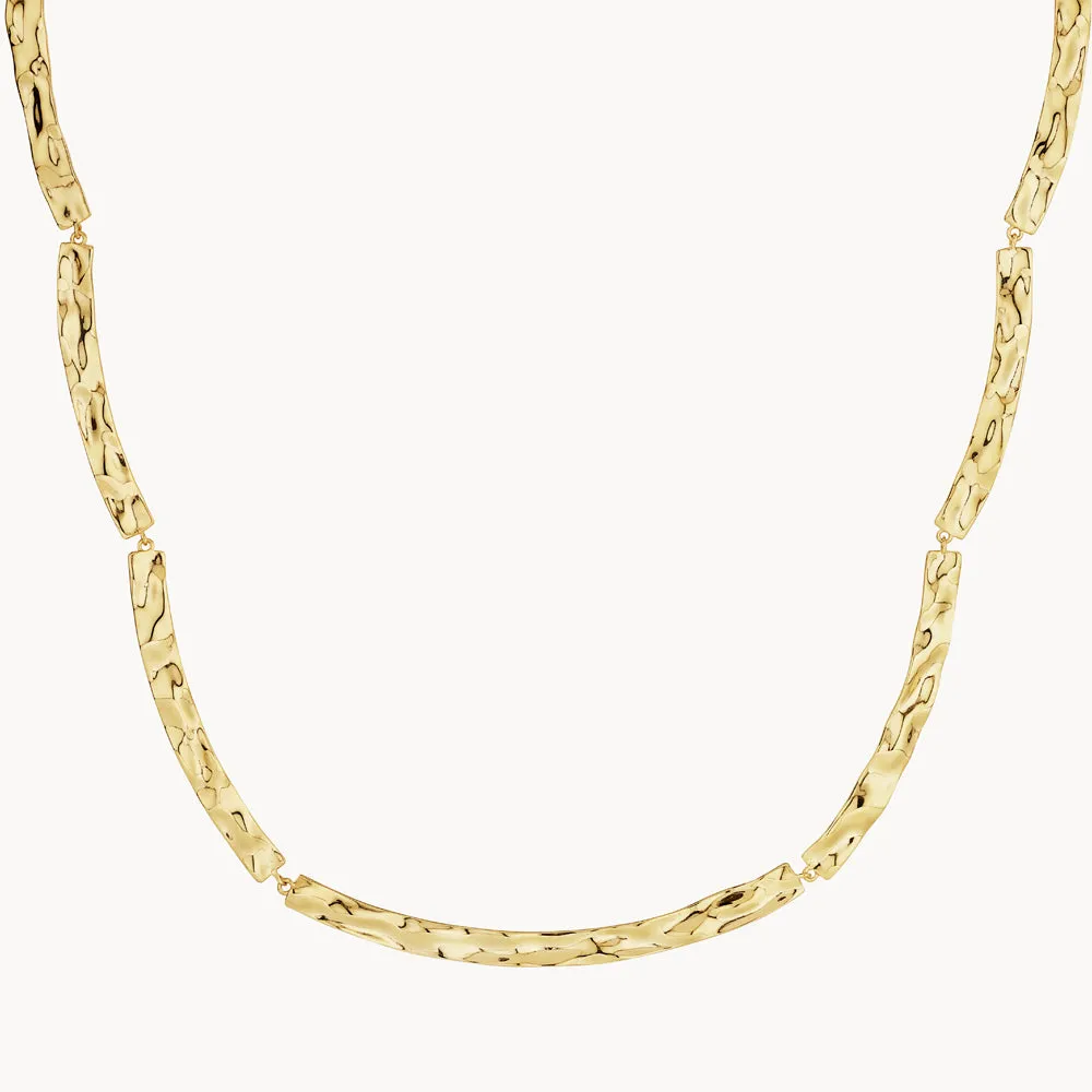 Organic Hammered Plate Necklace in Gold