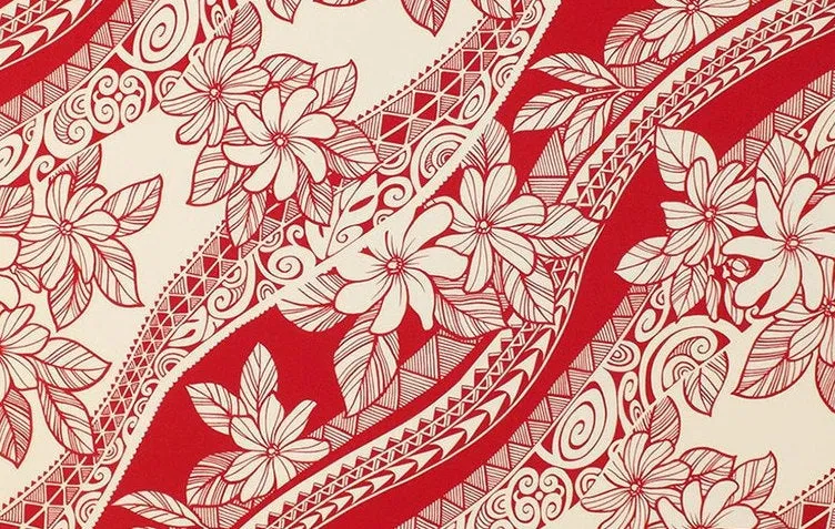 Out of Stock Polynesian Tribal Flower 100% Cotton Fabric-Red C033R