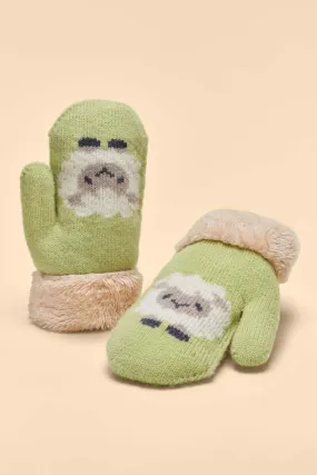 Powder Design Kids Knitted Mittens - Sheep, Sage