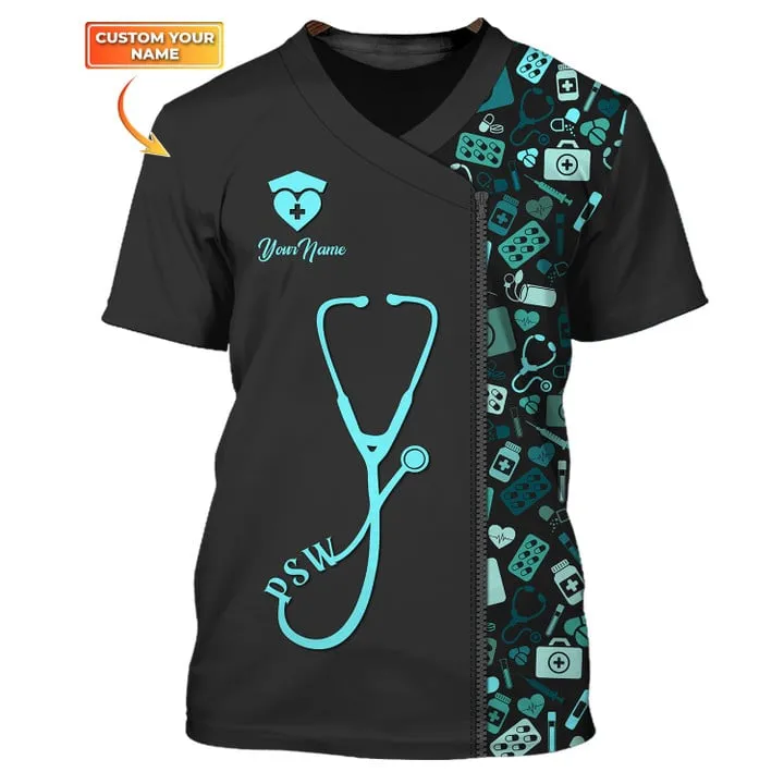 PSW Tools Pattern Shirts Medical Scrubs Clothing Custom PSW 3D Tshirt, Nurse Shirt