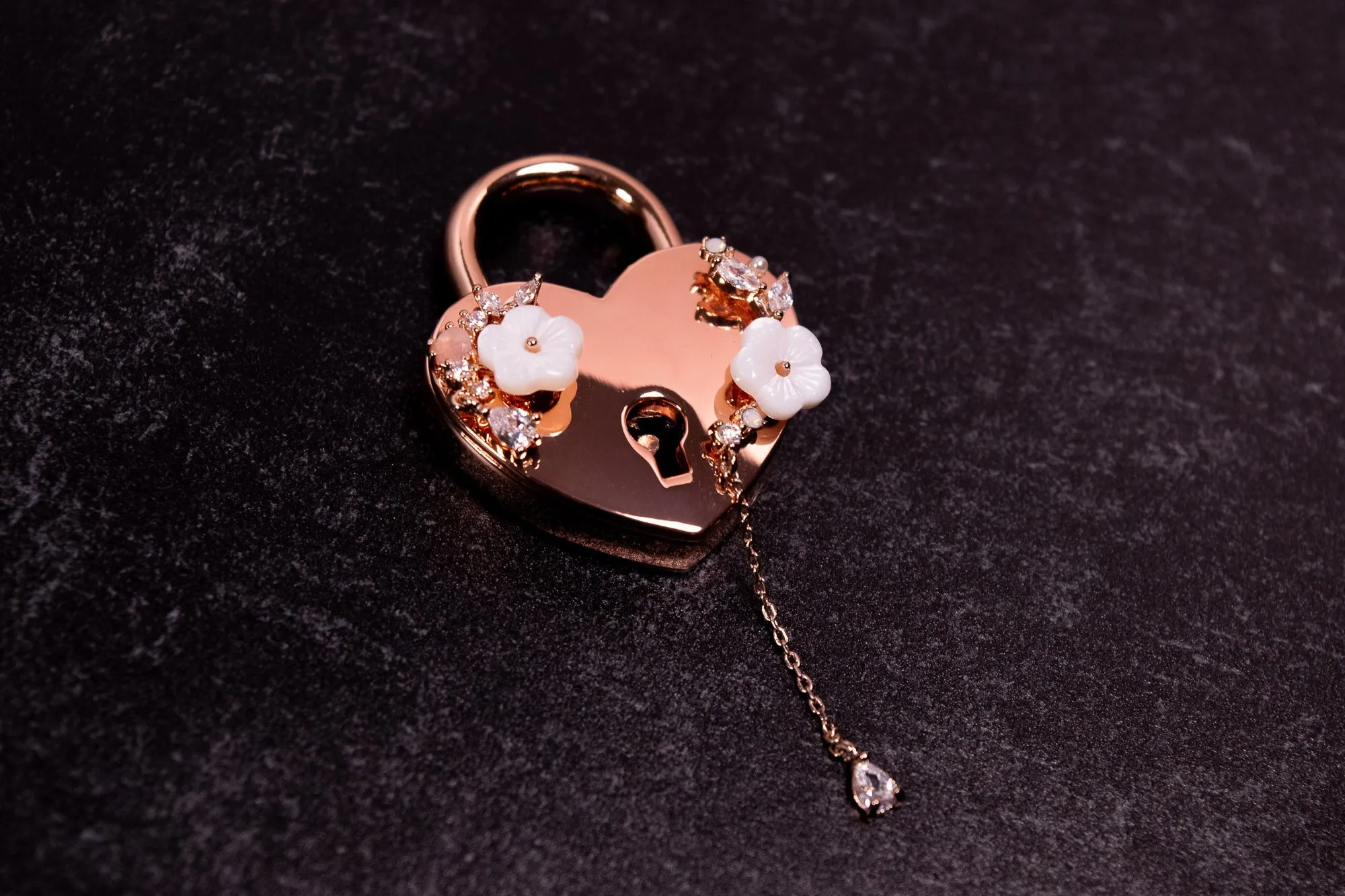 Rose Gold Deluxe Floral Lock Slip Chain Collar _ LIMITED _