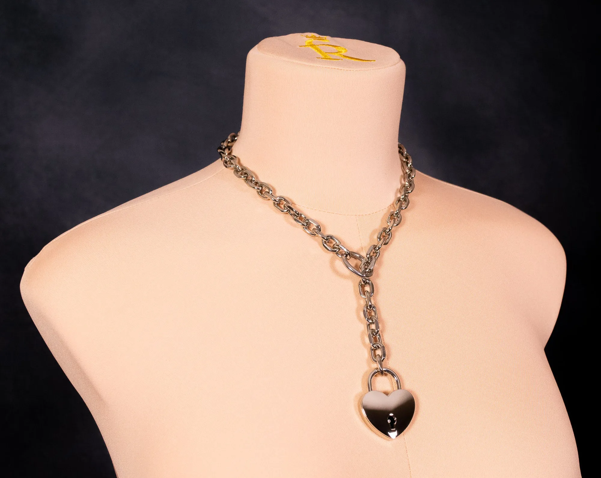 Silver Heart Lock Slip Chain Collar