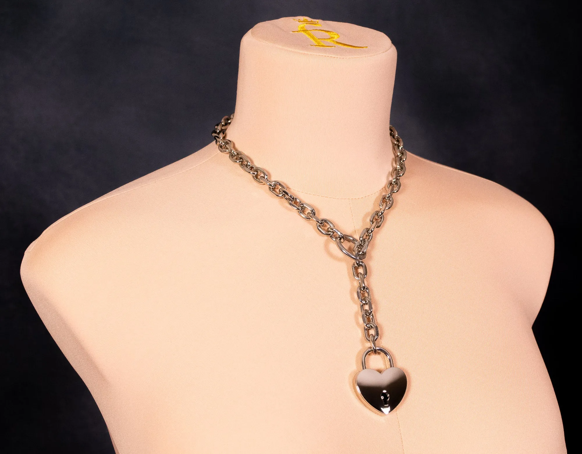 Silver Heart Lock Slip Chain Collar