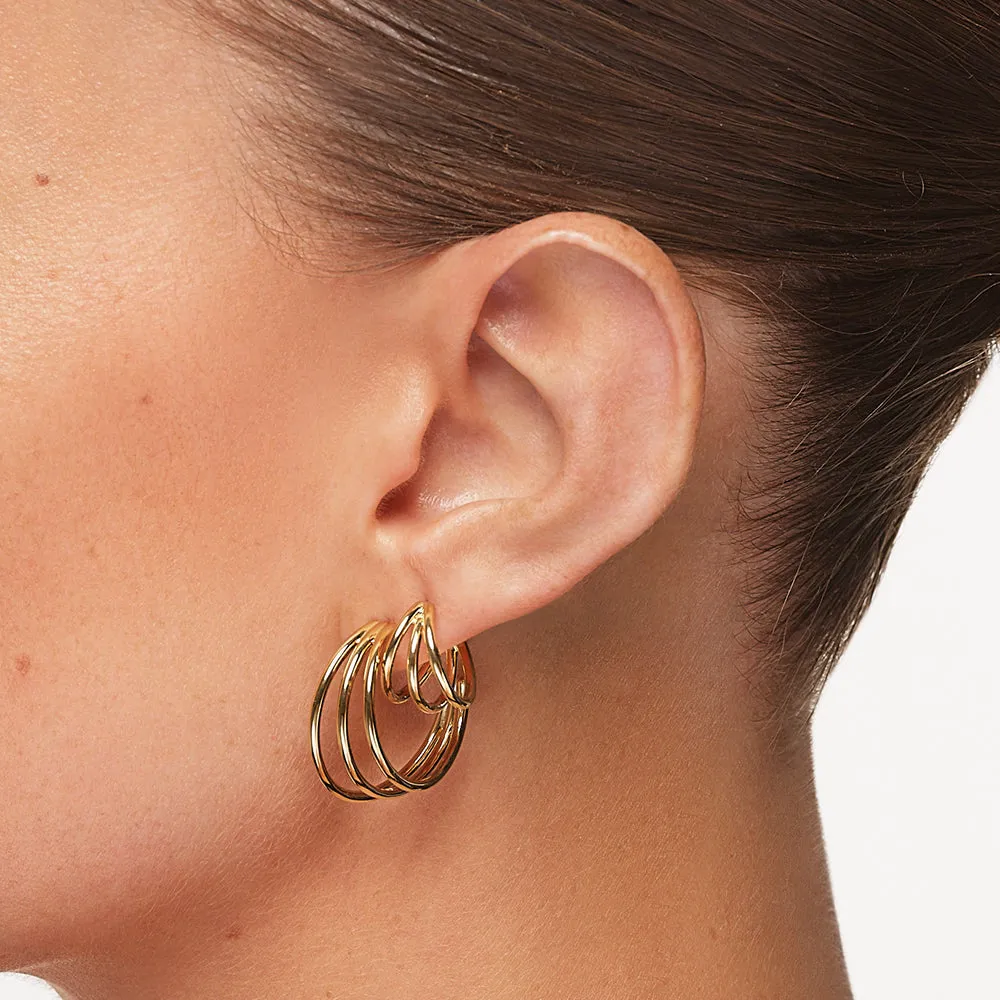 Triple Hoop Stud Earrings in Gold