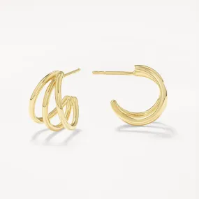 Triple Hoop Stud Earrings in Gold